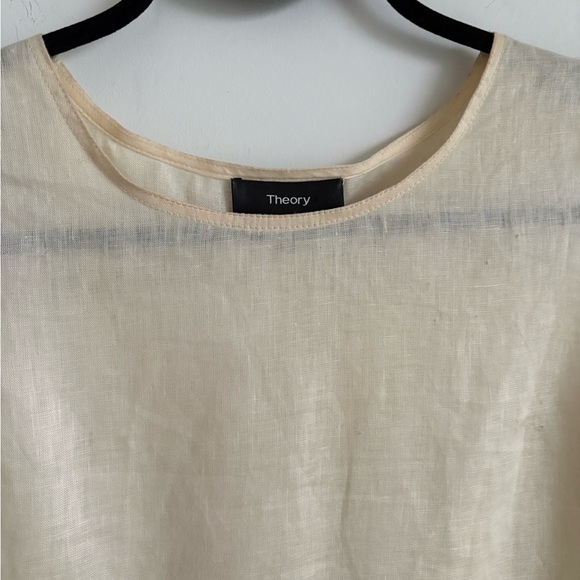 Theory 100% Linen Fringe Top S Cream Minimalist Sleeveless - Picture 2 of 8